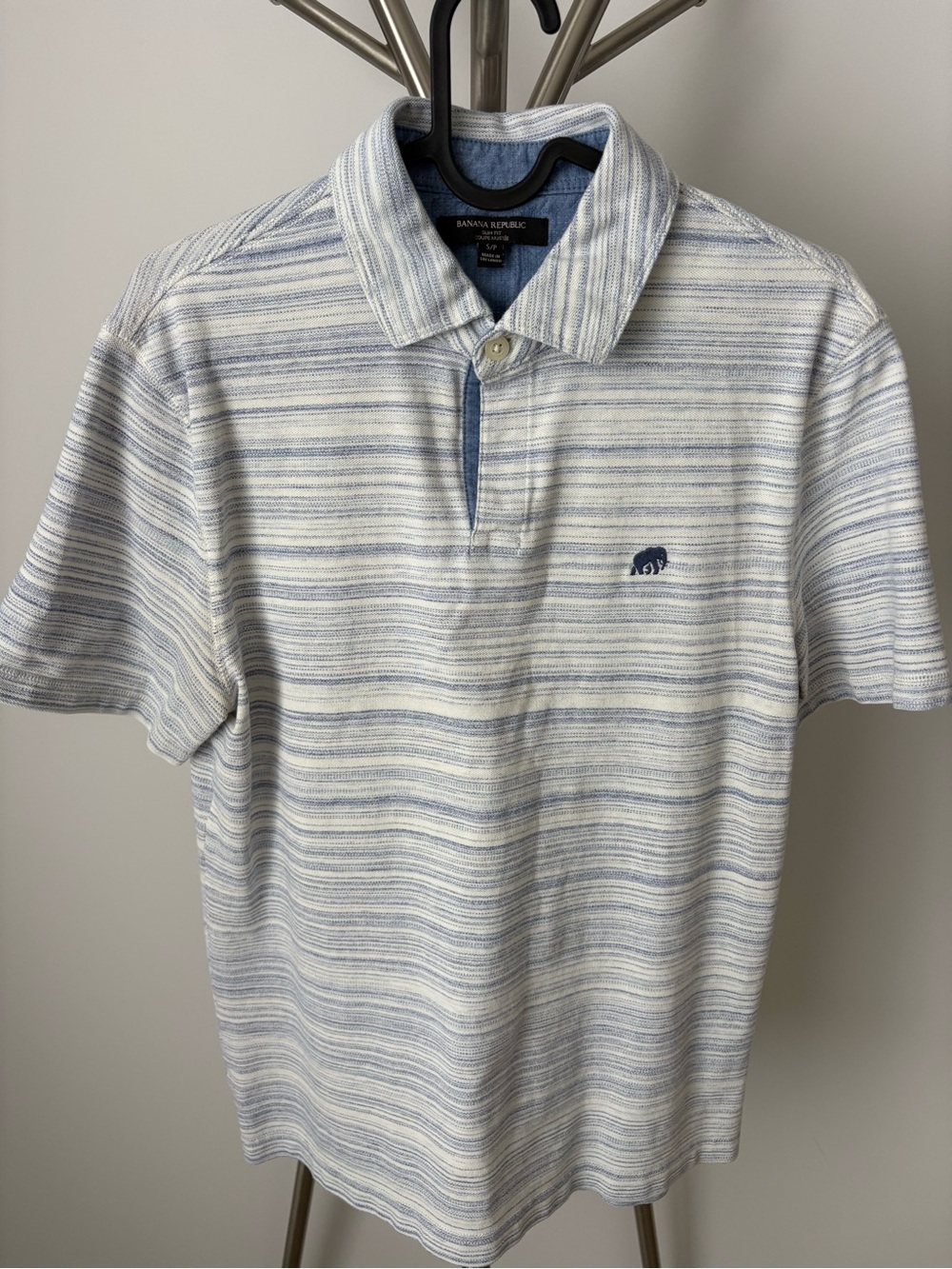Banana Republic Men’s Light Blue Striped Polo Shirt